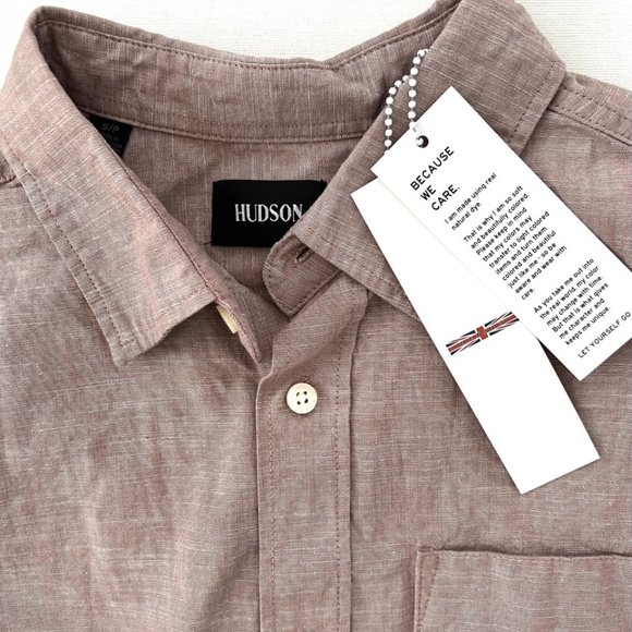 Hudson Simo Cotton Button Down Shirt Brown - Picture 2 of 3
